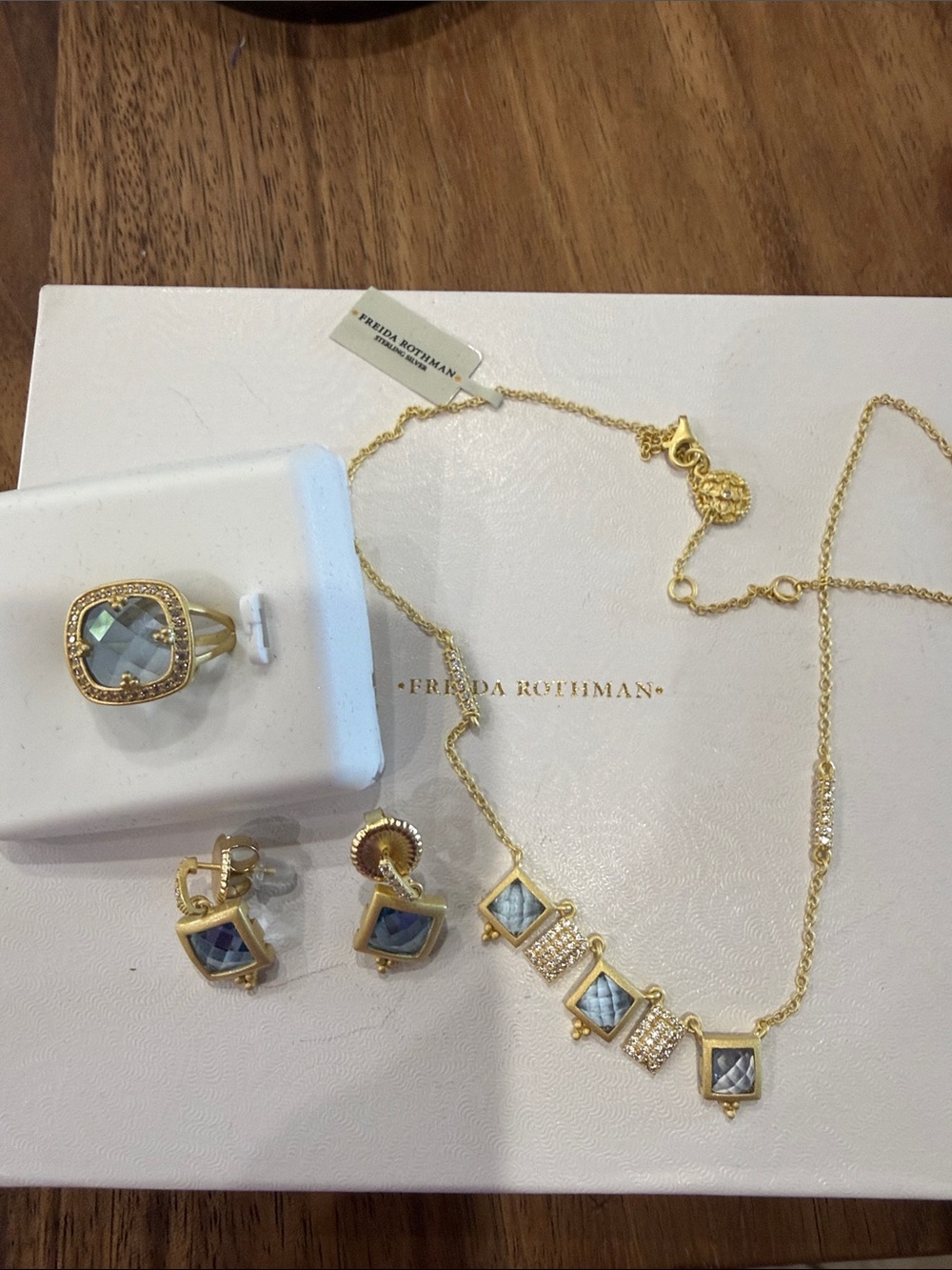 Freida Rothman Sterling Necklace, Earrings and size 8 Ring